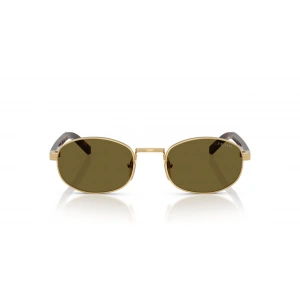 Prada Güneş Gözlüğü - Oval Altın Metal Çerçeve Koyu Kahverengi Cam Mat UV400 0PR B53S