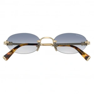 Miu Miu Kadın Güneş Gözlüğü - Oval Altın Metal Çerçeve Açık Mavi Degrade Cam, Degrade 0MU A54S