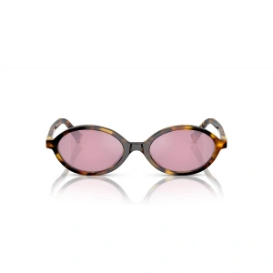 Miu Miu Kadın Güneş Gözlüğü - Oval Kahve Kırçıllı/Havana Kemik Çerçeve Gümüş Pembe Cam UV400 0MU 04ZS