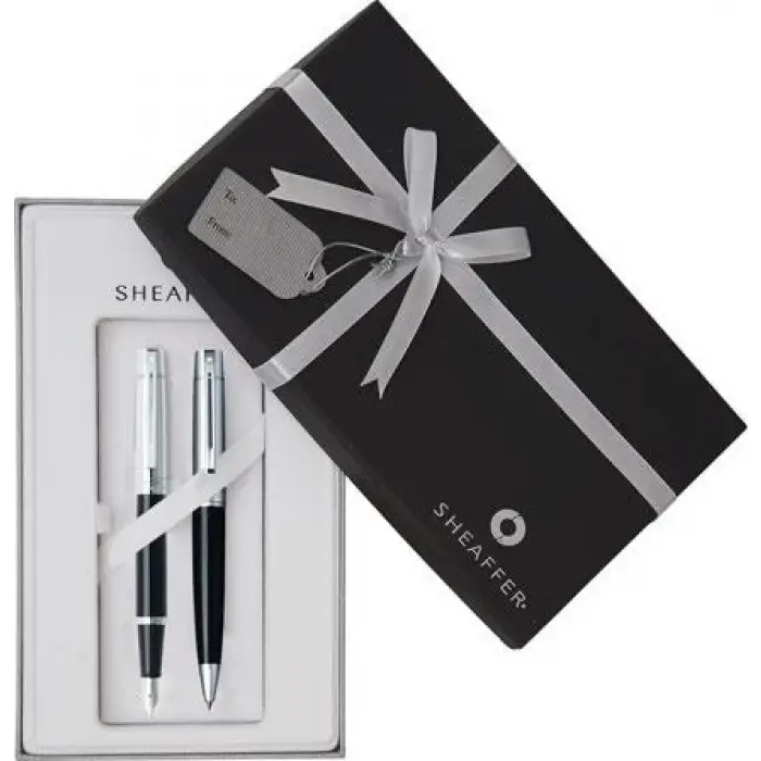 SHEAFFER 9314 300 SERİSİ DOLMA TÜKENMEZ KALEM SET SİYAH KROM DEFTER HEDİYELİ