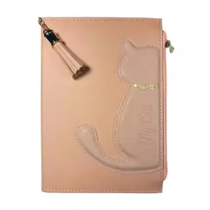 VJ KEDİLİ GEÇMELİ VEGAN KAPAKLI DEFTER 13x18 CM. 100 GR. 160 SAY. CEPLİ FERMUARLI PEMBE