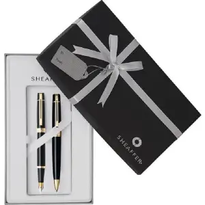 SHEAFFER 300 SERİSİ 9325 DOLMA TÜKENMEZ KALEM SETİ SİYAH ALTIN KROM DEFTER HEDİYELİ