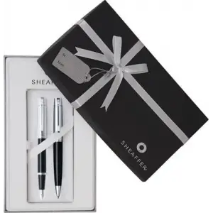 SHEAFFER 9314 300 SERİSİ DOLMA TÜKENMEZ KALEM SET SİYAH KROM DEFTER HEDİYELİ