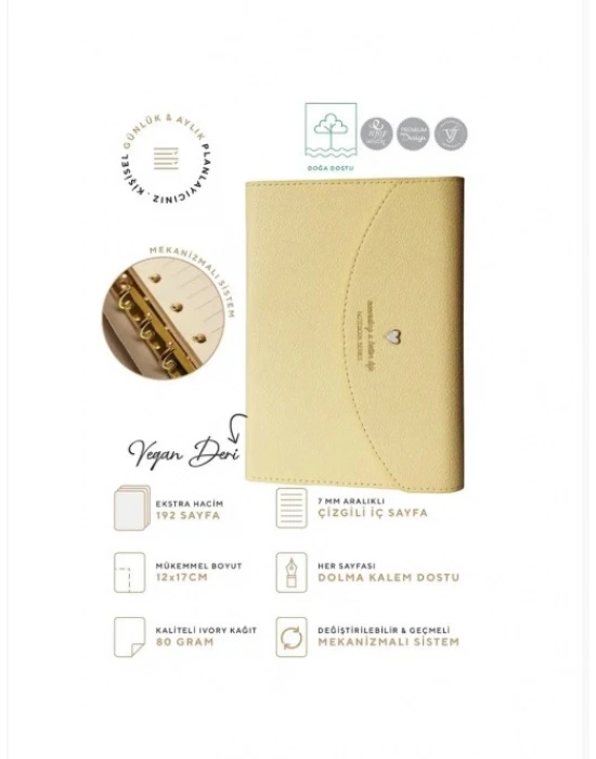 VJ Mekanizmalı Defter 12x17cm Ivory 96 yaprak Sarı