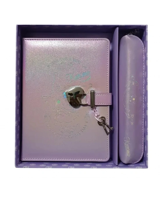 VJ KUROMİ HUSH HUSH KİLİTLİ DEFTER VE VEGAN DERİ KALEMLİK KUTULU SET 80 GR. 160 YP. ÇİZ.