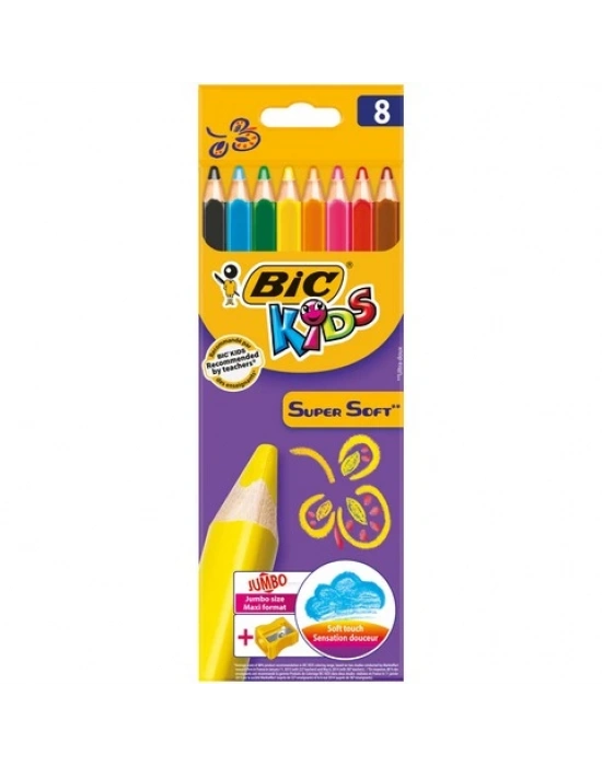 BİC SUPERSOFT KURU BOYA 8Lİ KUTU + JUMBO KALEM TIRAŞ