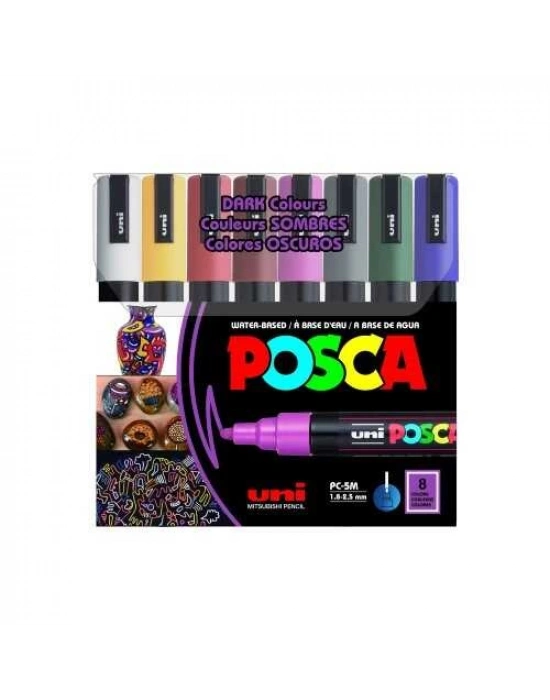 Uniball POSCA 1.8-2.5 Su Bazlı Boyama Markörü Koyu Renk 8li