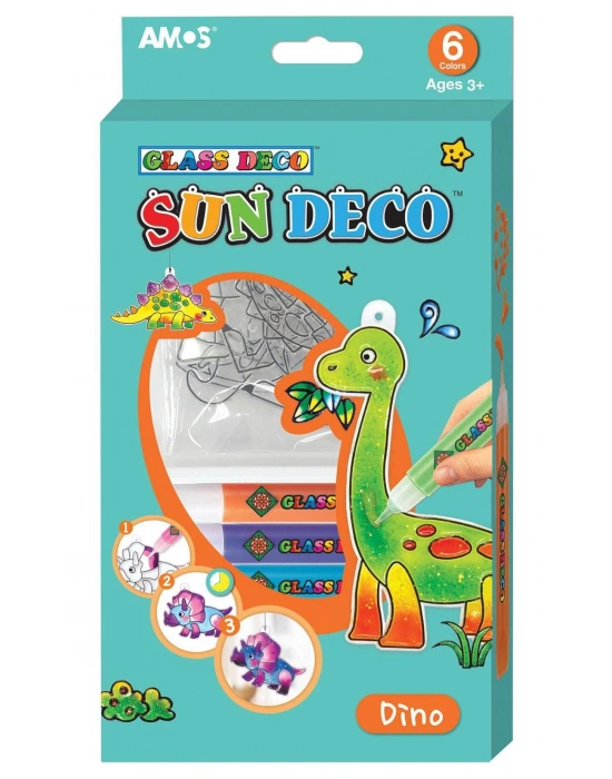 Amos vitray + cam boyama seti - dinozorlar