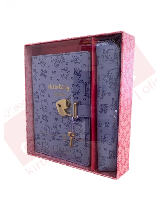 VJ HELLO KİTTY HUSH HUSH KİLİTLİ DEFTER VE VEGAN DERİ KALEMLİK KUTULU SET 80 GR. 160 YP. ÇİZ.