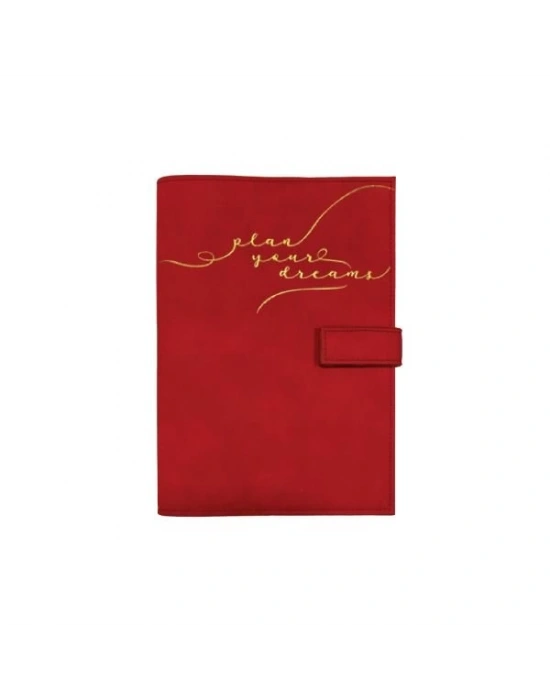 VJ VEGAN DERİ GEÇMELİ KAPAKLI TARİHSİZ AJANDA-PLANLAYICI A5 100 GR. IVORY 224 SYF. KIRMIZI