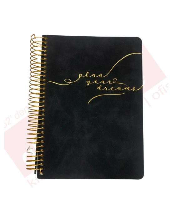 VJ DERİ ESNEK KAPAKLI SPİRALLİ TARİHSİZ AJANDA-PLANLAYICI A5 100 GR. IVORY 224 SYF. SİYAH