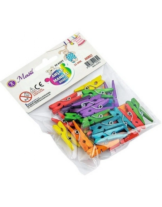 MASİS Ahşap Renkli Küçük Mandal (30 AD.)