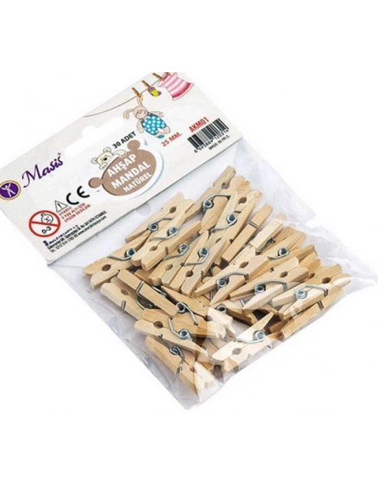 MASİS Ahşap Naturel Küçük Mandal (30 AD.)