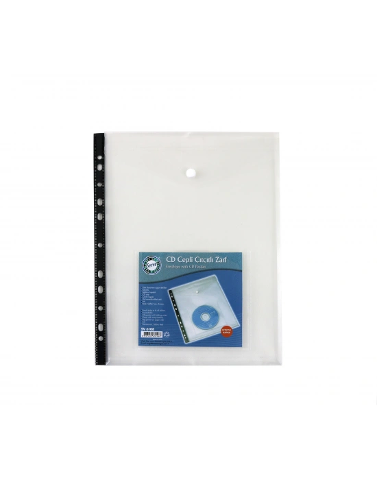 SERVE CD CEPLİ ÇITÇITLI ZARF,KLASÖRE TAKILABİLİR ŞEFFAF