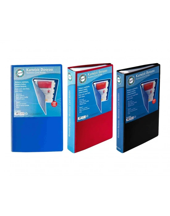 SERVE KARTVİZİTLİK 240 KARTLIK,ALFABETİK AYRAÇ,KRAL MAVİ-KIRMIZI