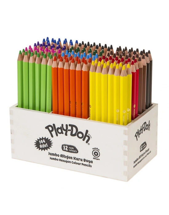 Play-Doh 12 Renk Altıgen Kuruboya 144lü Ahşap Stand