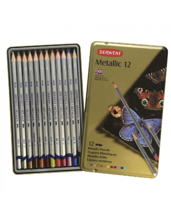 Derwent Metallic Kuru Sulu Boya Kalemi 12li Teneke Kutu