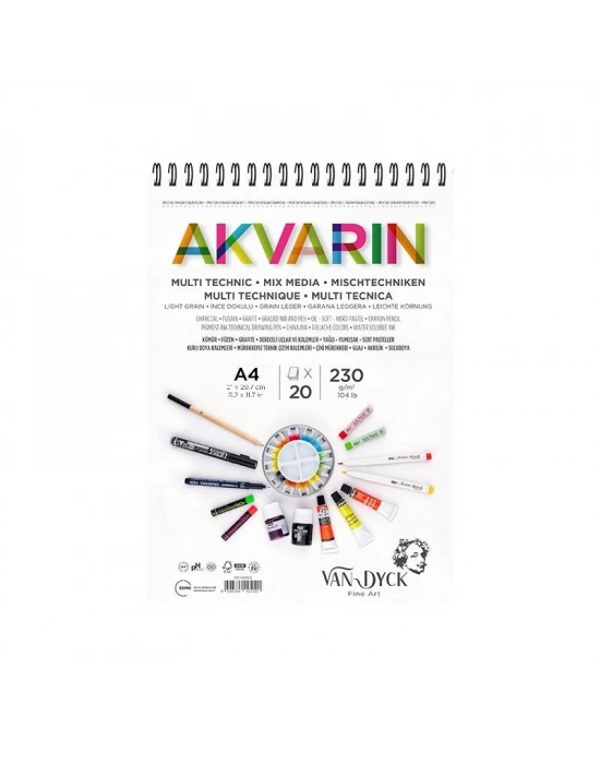 ESMO VAN DYCK AKVARİN A5 ÜSTTEN SPİRALLİ 20 YAPRAK SULUBOYA BLOK