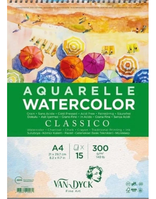 ESMO VAN DYCK CLASSİCO DOKULU COLDPRESS A4 ÜSTTEN SPİRALLİ 15 YP SULUBOYA BLOK