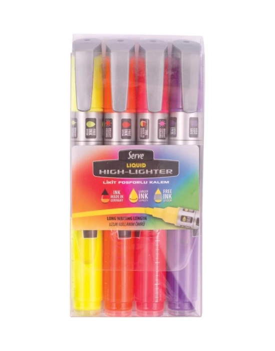 SERVE LIKIT FOSFORLU KALEM KARISIK RENK BLS 4LU