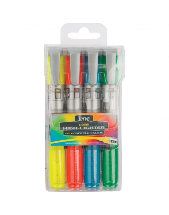 SERVE LIKIT FOSFORLU KALEM KARISIK RENK PET BLS 4LÜ