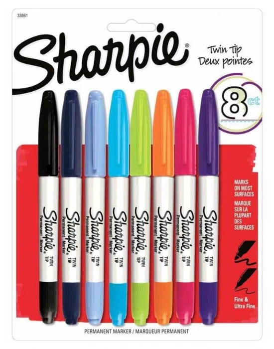Sharpie Twin Tip 8li Bls. Permanent markör Karışık renk, 8li Bls