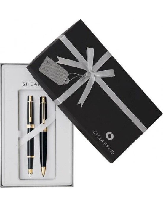 SHEAFFER 300 SERİSİ 9325 DOLMA TÜKENMEZ KALEM SETİ SİYAH ALTIN KROM DEFTER HEDİYELİ