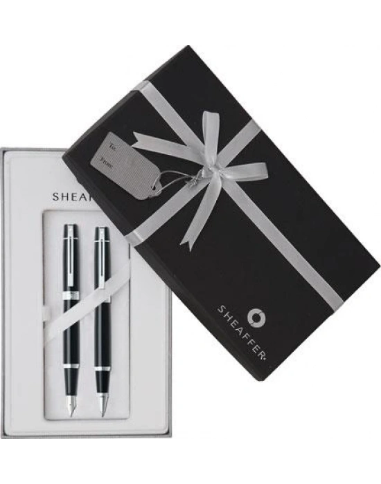 SHEAFFER 9312 300 SERİSİ DOLMA TÜKENMEZ SET SİYAH KROM DEFTER HEDİYELİ