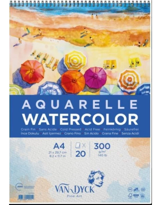 VAN DYCK SULUBOYA BLOK A4 300gr 20Yp ÜST SPİRAL