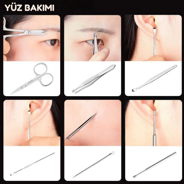 EtaShop 19 Parça Manikür Pedikür Seti Paslanmaz Çelik El Ayak ve Yüz Tırnak Bakım Çantası