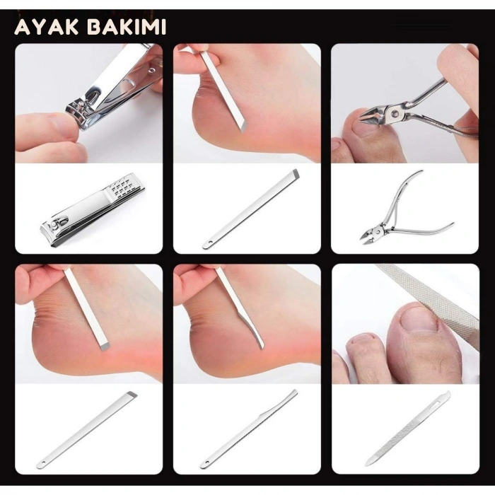 EtaShop 19 Parça Manikür Pedikür Seti Paslanmaz Çelik El Ayak ve Yüz Tırnak Bakım Çantası