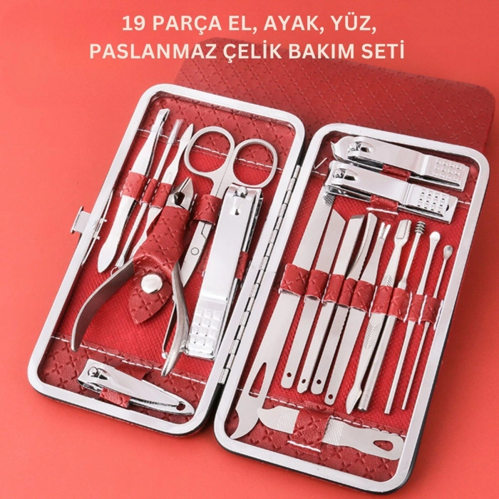 EtaShop 19 Parça Manikür Pedikür Seti Paslanmaz Çelik El Ayak ve Yüz Tırnak Bakım Çantası