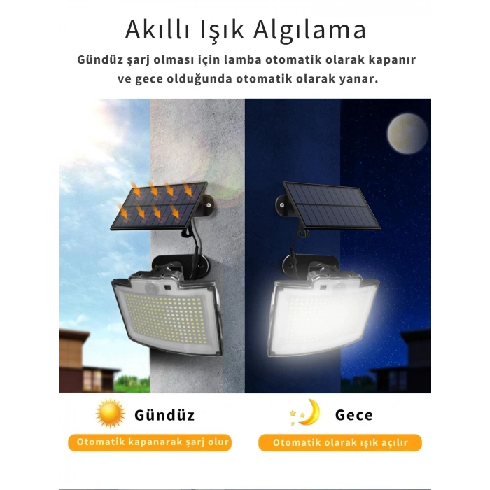 EtaShop 228 LED Güneş Enerjili Sensörlü Dış Mekan Lamba Uzaktan Kumandalı IP65 Projektör Bahçem Garaj Güvenlik Aydınlatması