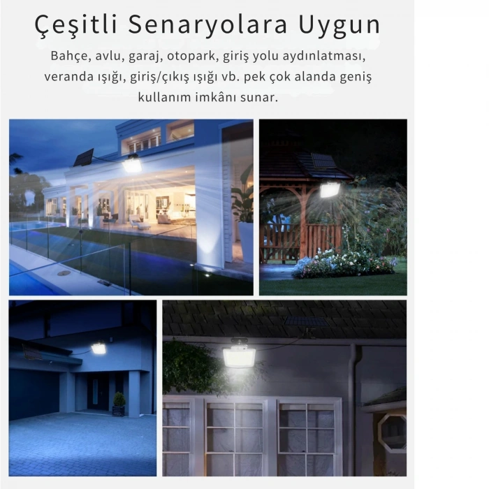 EtaShop 228 LED Güneş Enerjili Sensörlü Dış Mekan Lamba Uzaktan Kumandalı IP65 Projektör Bahçem Garaj Güvenlik Aydınlatması