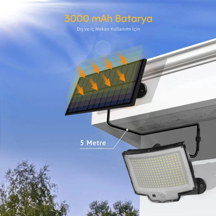 EtaShop 228 LED Güneş Enerjili Sensörlü Dış Mekan Lamba Uzaktan Kumandalı IP65 Projektör Bahçem Garaj Güvenlik Aydınlatması