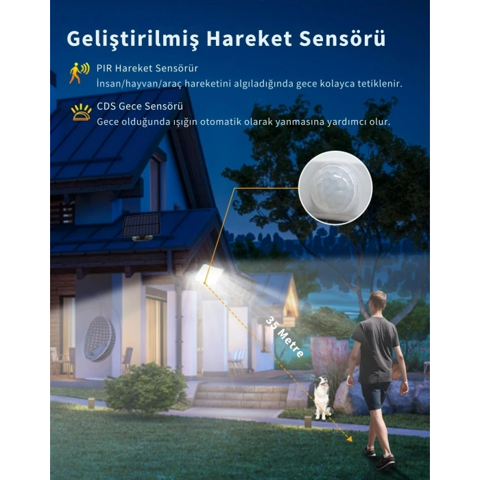 EtaShop 228 LED Güneş Enerjili Sensörlü Dış Mekan Lamba Uzaktan Kumandalı IP65 Projektör Bahçem Garaj Güvenlik Aydınlatması