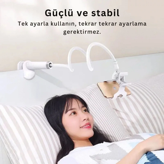 EtaShop 360° Esnek Telefon Tutucu Kelepçeli Masa Yatak Başlığı Standı 4 7.1 Uyumlu Beyaz