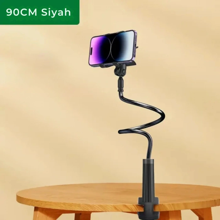 EtaShop 360° Esnek Telefon Tutucu Kelepçeli Masa Yatak Başlığı Standı 4 7.1 Uyumlu Siyah