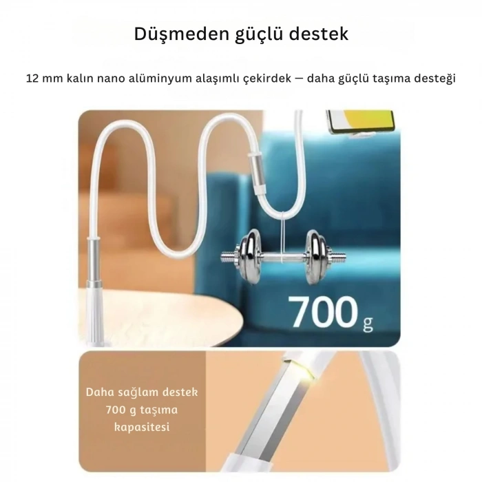 EtaShop 360° Esnek Telefon Tutucu Kelepçeli Masa Yatak Başlığı Standı 4 7.1 Uyumlu Beyaz