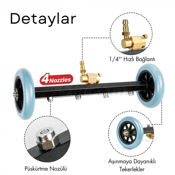 EtaShop 4 Nozullu Araç Altı Yıkama Aparatı 5000 PSI Paslanmaz Çelik Alt Takım Temizleyici, Basınçlı Yıkama Makinesi Uyumlu