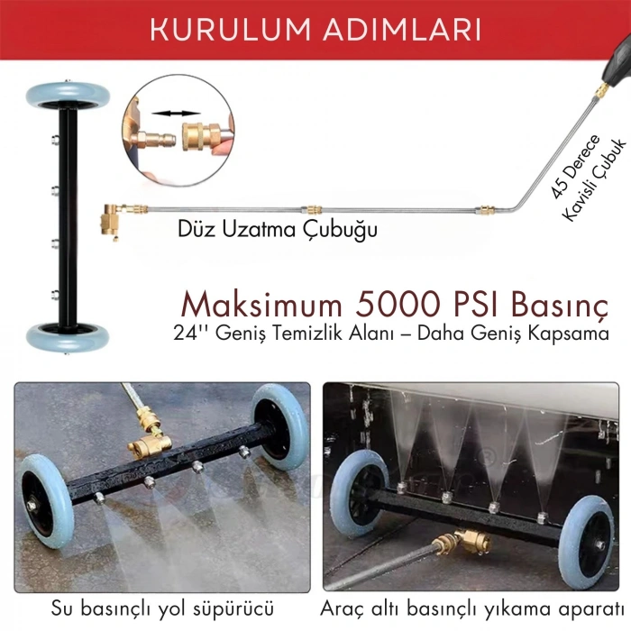 EtaShop 4 Nozullu Araç Altı Yıkama Aparatı 5000 PSI Paslanmaz Çelik Alt Takım Temizleyici, Basınçlı Yıkama Makinesi Uyumlu