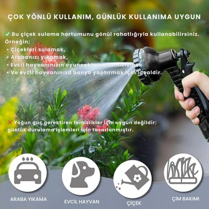 EtaShop 60 Metre Uzayan Bahçe Sulama Hortumu Seti 7 Fonksiyonlu Ayarlanabilir Su Tabancalı Sızdırmaz Esnek Hortum Mavi