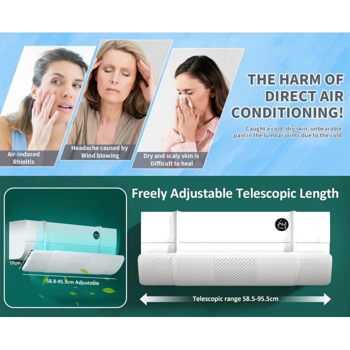 EtaShop Ayarlanabilir Delikli Klima Hava Yönlendirici Universal Split Klima Rüzgar Perdesi, Klima Çarpması Önleyici 60 90 cm