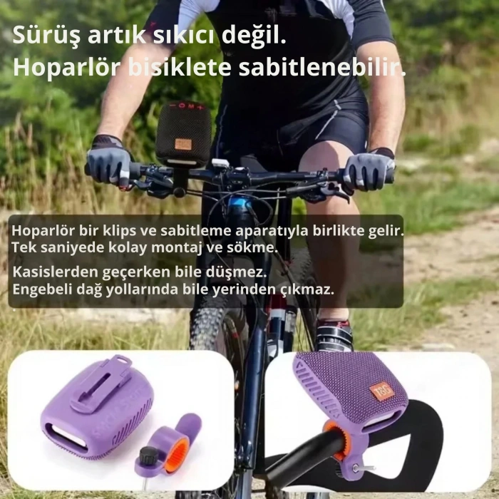 EtaShop Bisiklet Bluetooth Hoparlör Taşınabilir Su Geçirmez Çift Bağlantı FM Radyo Mor