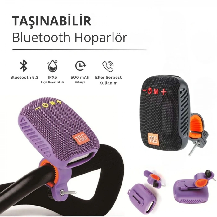 EtaShop Bisiklet Bluetooth Hoparlör Taşınabilir Su Geçirmez Çift Bağlantı FM Radyo Mor