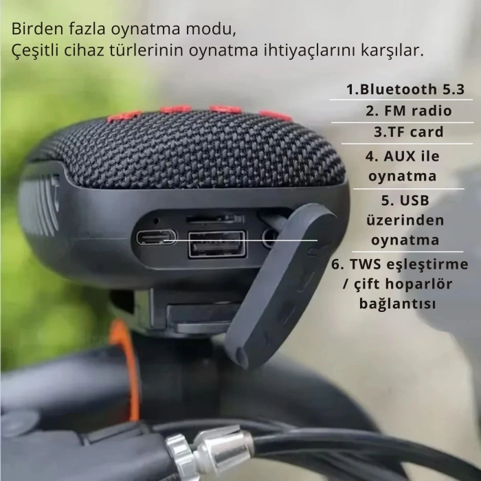 EtaShop Bisiklet Bluetooth Hoparlör Taşınabilir Su Geçirmez Çift Bağlantı FM Radyo Siyah