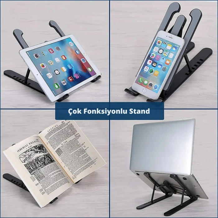 EtaShop Katlanabilir Ergonomik Laptop Standı  9,15.6Notebook Tablet Uyumlu  Ayarlanabilir Yükseklik Siyah