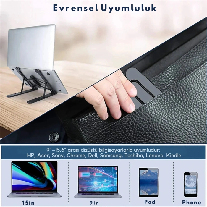 EtaShop Katlanabilir Ergonomik Laptop Standı  9,15.6Notebook Tablet Uyumlu  Ayarlanabilir Yükseklik Siyah