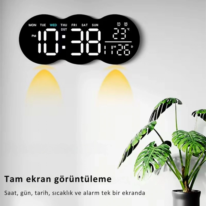 EtaShop Uzaktan Kumandalı Bulut LED Duvar Saati  Ortam Işıklı Büyük Dijital Ekran Çift Alarm Sıcaklık Tarih Göstergeli Geri Sayım Sayaçlı