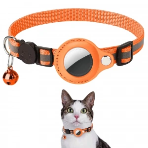 EtaShop AirTag Uyumlu Reflektif Kedi Tasması Zilli Ayarlanabilir  Kedi Boyun Tasması 22-32 cm Turuncu